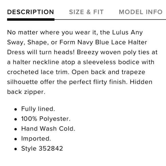 💙Lulu’s, Any Sway, Shape, or Form, Navy-Blue Lace Halter Dress, Size Small - Picture 9 of 14